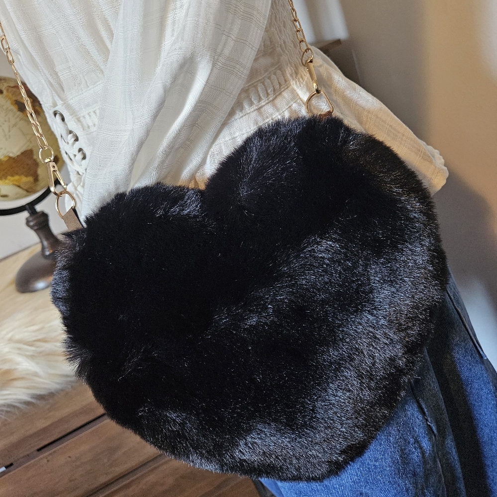 Faux Fur Heart Shaped Crossbody Bag NWT